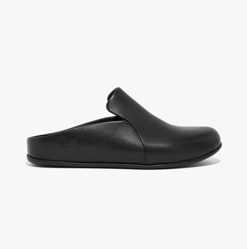 CHRISSIE II HAUS Womens Leather Slippers All Black made by House of Slippers