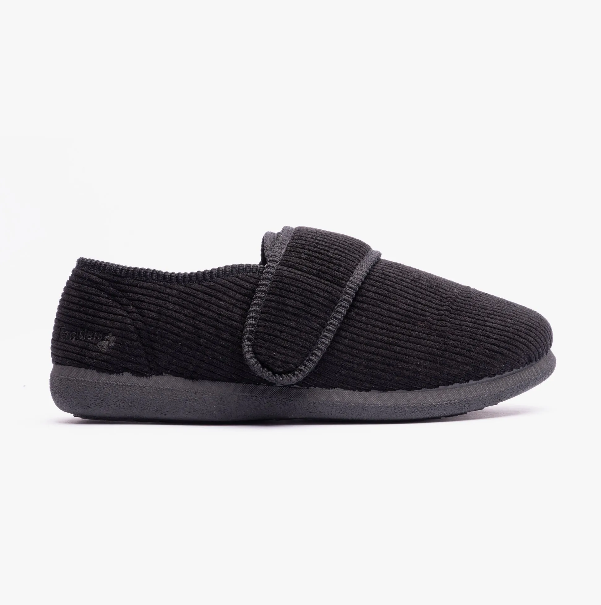 Padders OLIVER Mens Super Wide Touch Fasten Full Slippers Black sold by House of Slippers