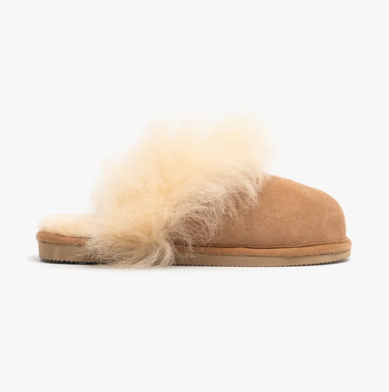 Shepherd EVELINA Womens Sheepskin Mules Chestnut made by House of Slippers