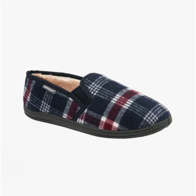 Dunlop MARTYN Mens Lined Textile Full Slippers Navy Check sold by House of Slippers