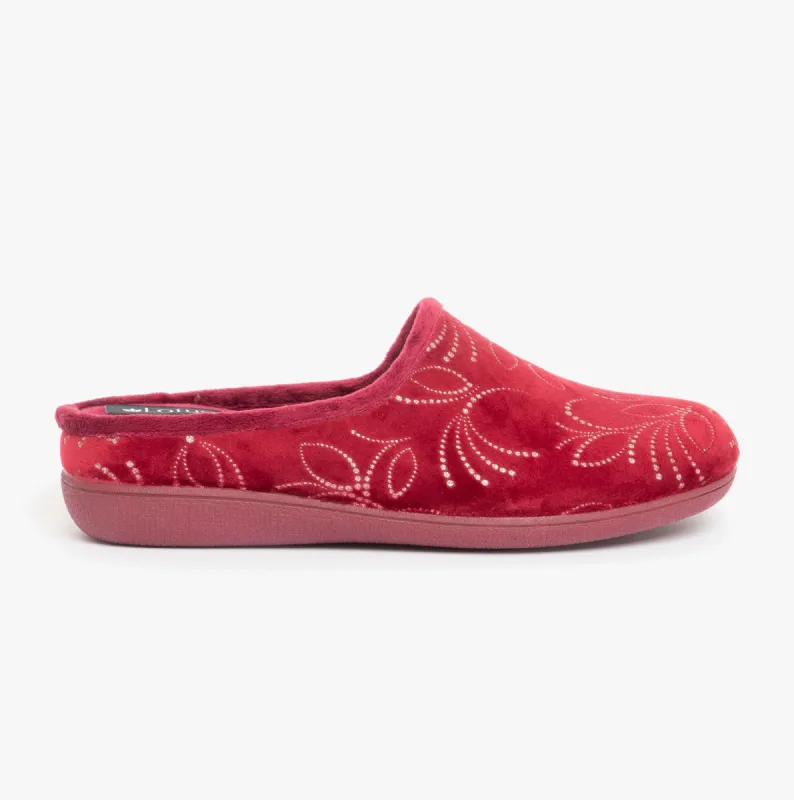 ELIZABETH Ladies Mule Slippers Red sold by House of Slippers