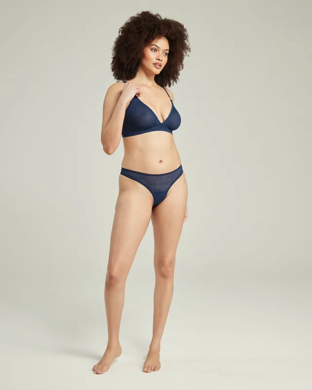 The Sheer Deco Barely There Thong 3 Pack - Navy sold by Nudea