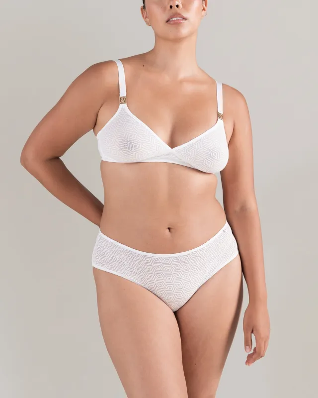 The Sheer Deco Hipster Brief - Cotton White sold by Nudea