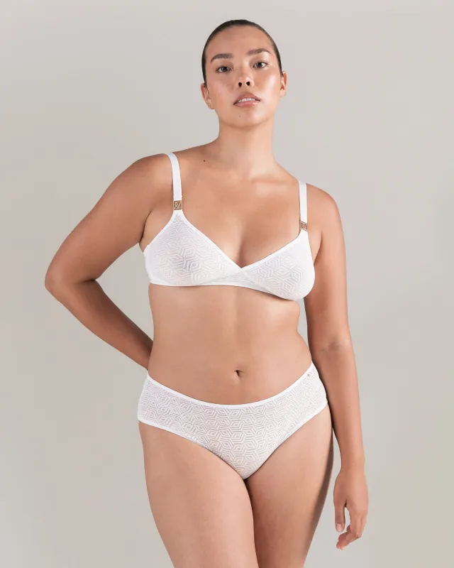 The Sheer Deco Easy Does It Bralette - Cotton White sold by Nudea