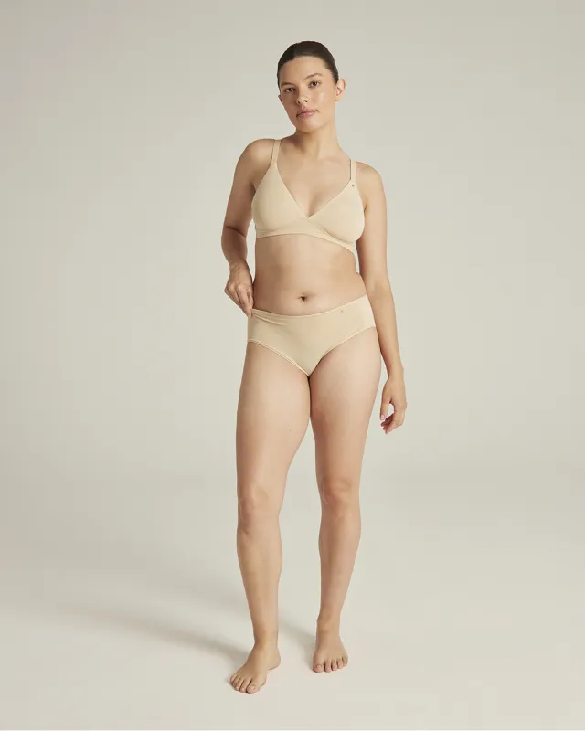 The Stretch Mid Rise Bikini Brief - Bare 01 sold by Nudea