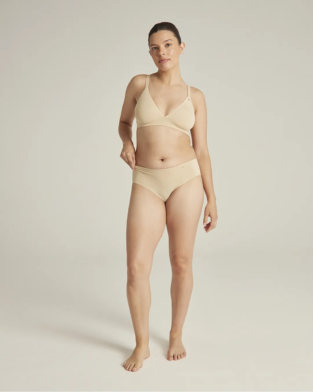 The Stretch Mid Rise Bikini Brief - Bare 01 sold by Nudea