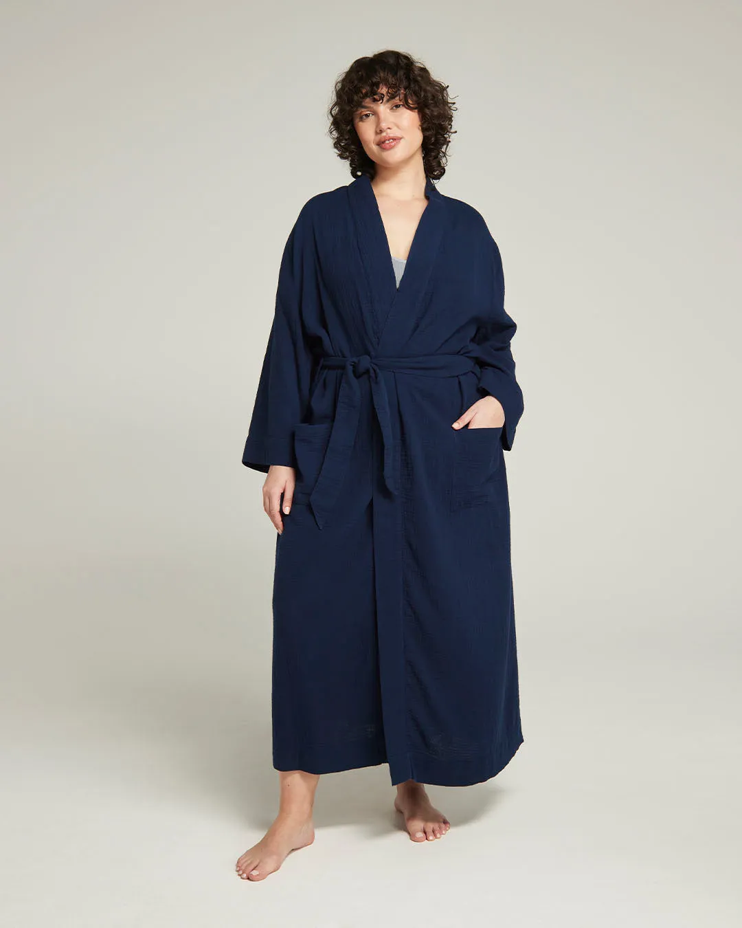 The Classic Belted Robe - Navy sold by Nudea