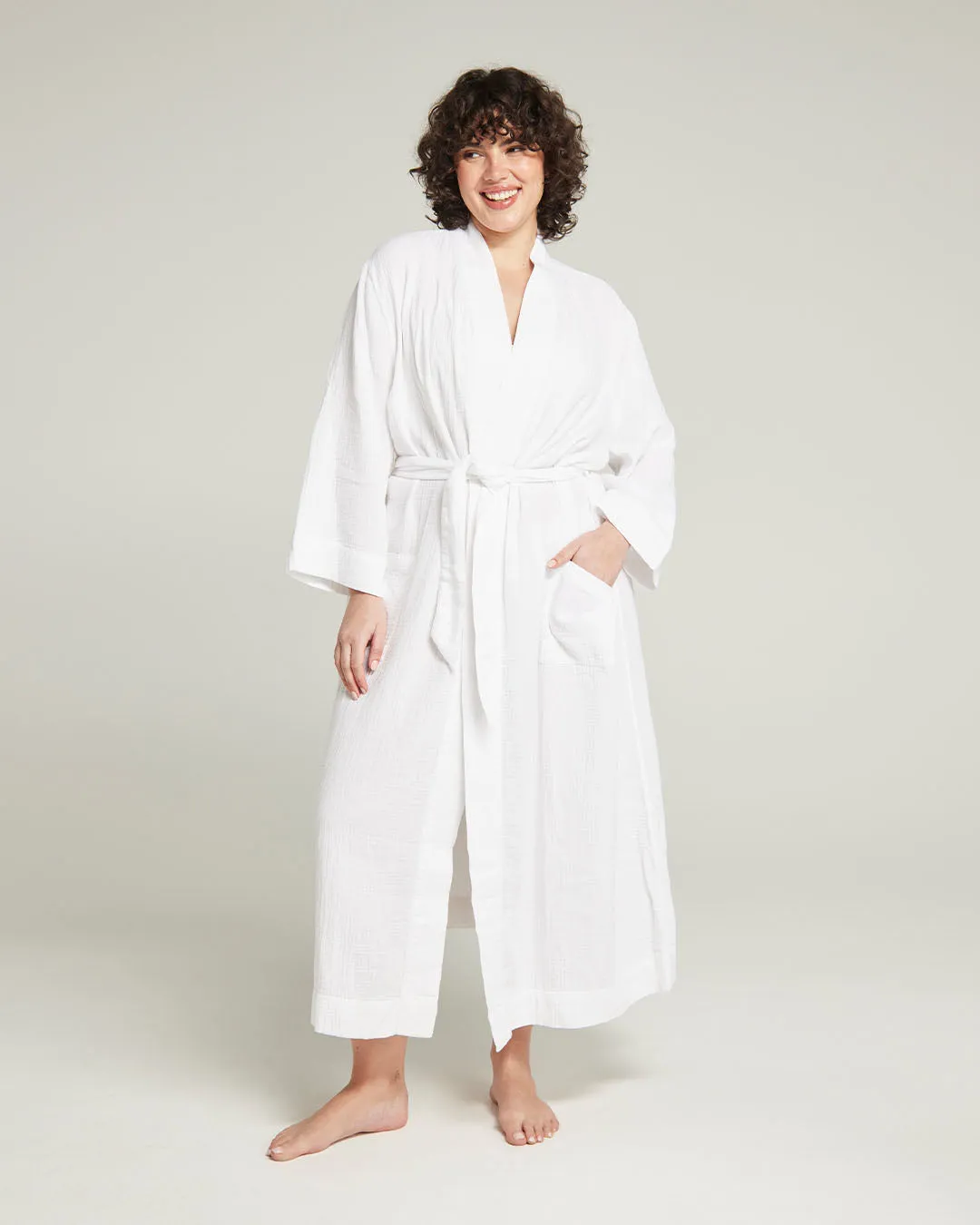 The Classic Belted Robe - Cotton White sold by Nudea