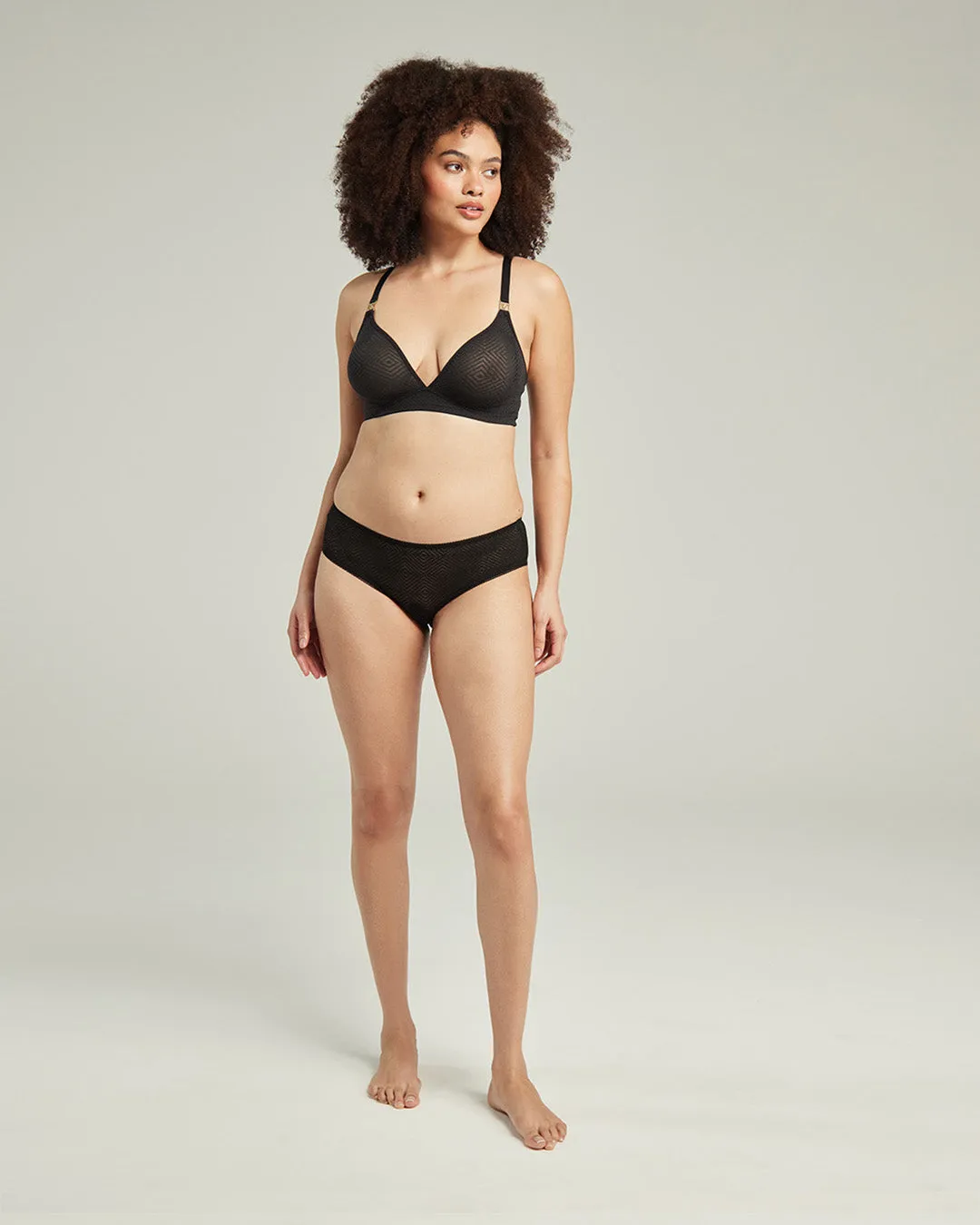 The Sheer Deco Hipster Brief - Black sold by Nudea