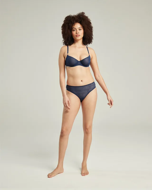 The Sheer Deco High Leg Brief - Navy sold by Nudea