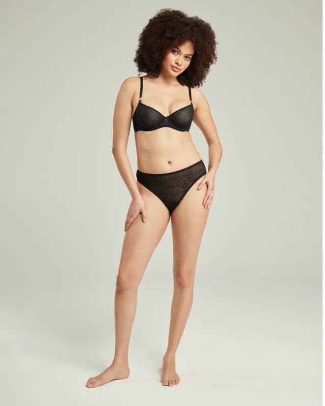 The Sheer Deco High Leg Brief - Black sold by Nudea