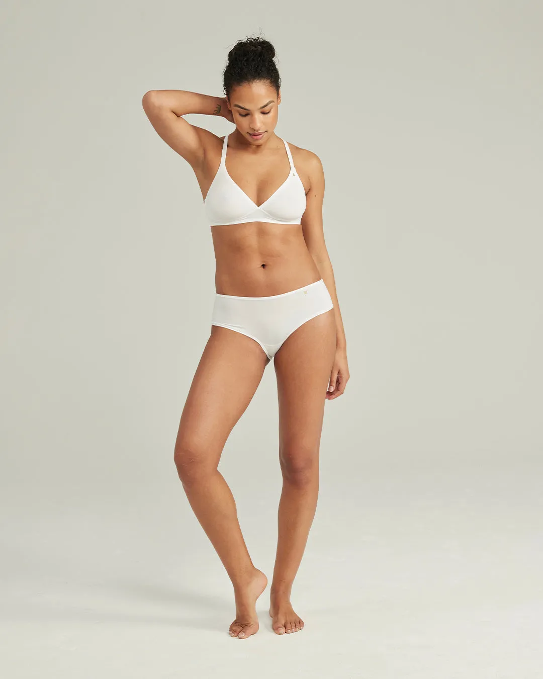 The Stretch Mid Rise Bikini Brief - Cotton White sold by Nudea