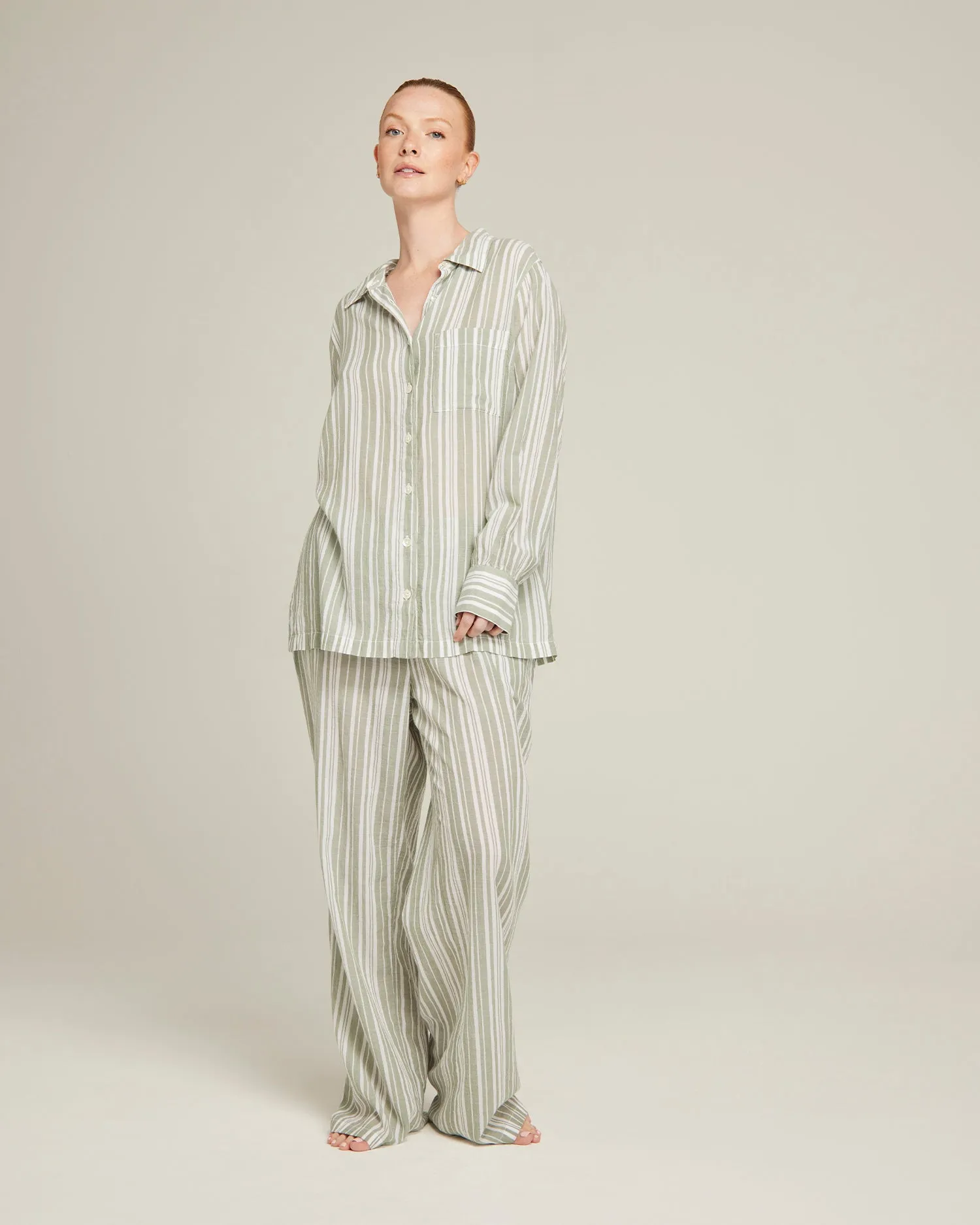 The Midi Shirt -Sage Stripe sold by Nudea product image thumbnail 4