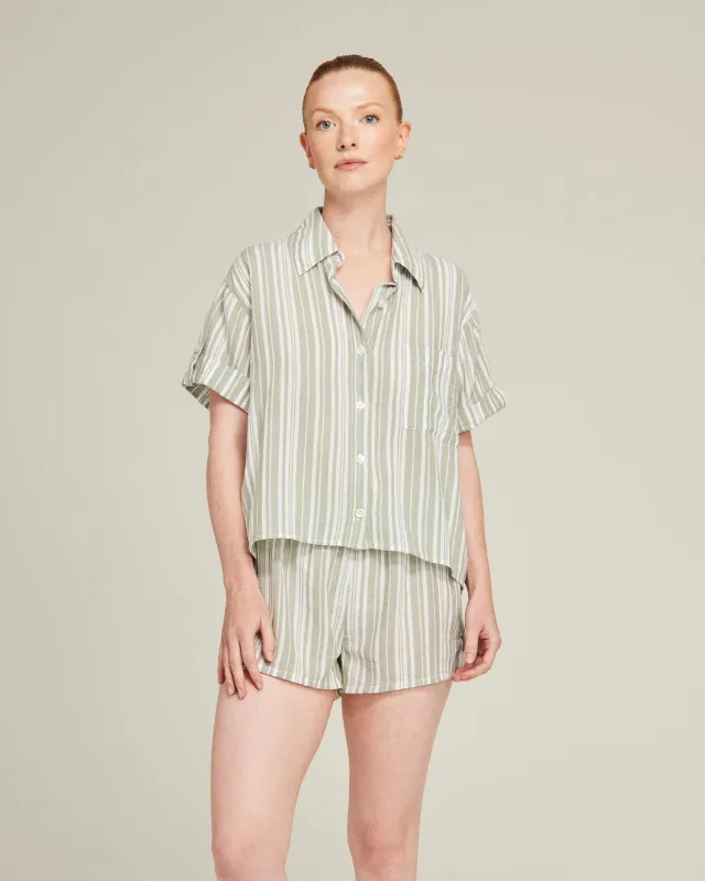 The Short Sleeve Shirt - Sage Stripe sold by Nudea