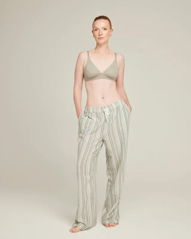 The Classic Trouser - Sage Stripe sold by Nudea