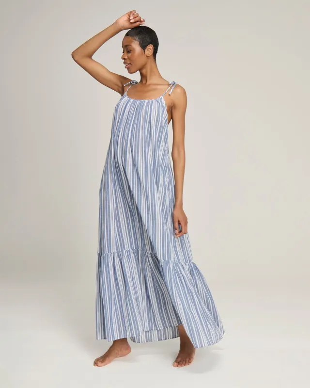 The Trapeze Dress - French Navy Stripe sold by Nudea