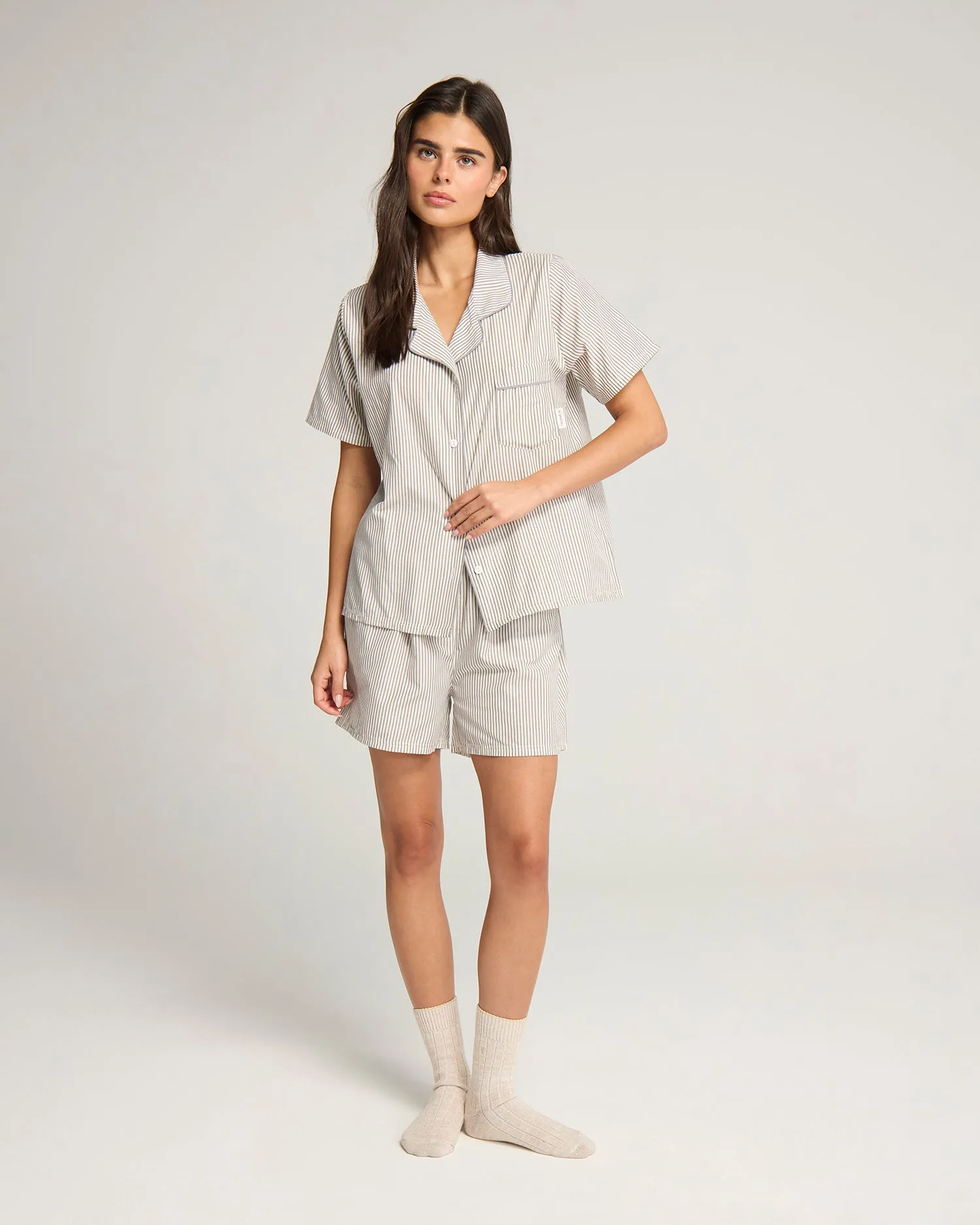 The Short PJ Set - Dove Grey Stripe sold by Nudea product image thumbnail 2