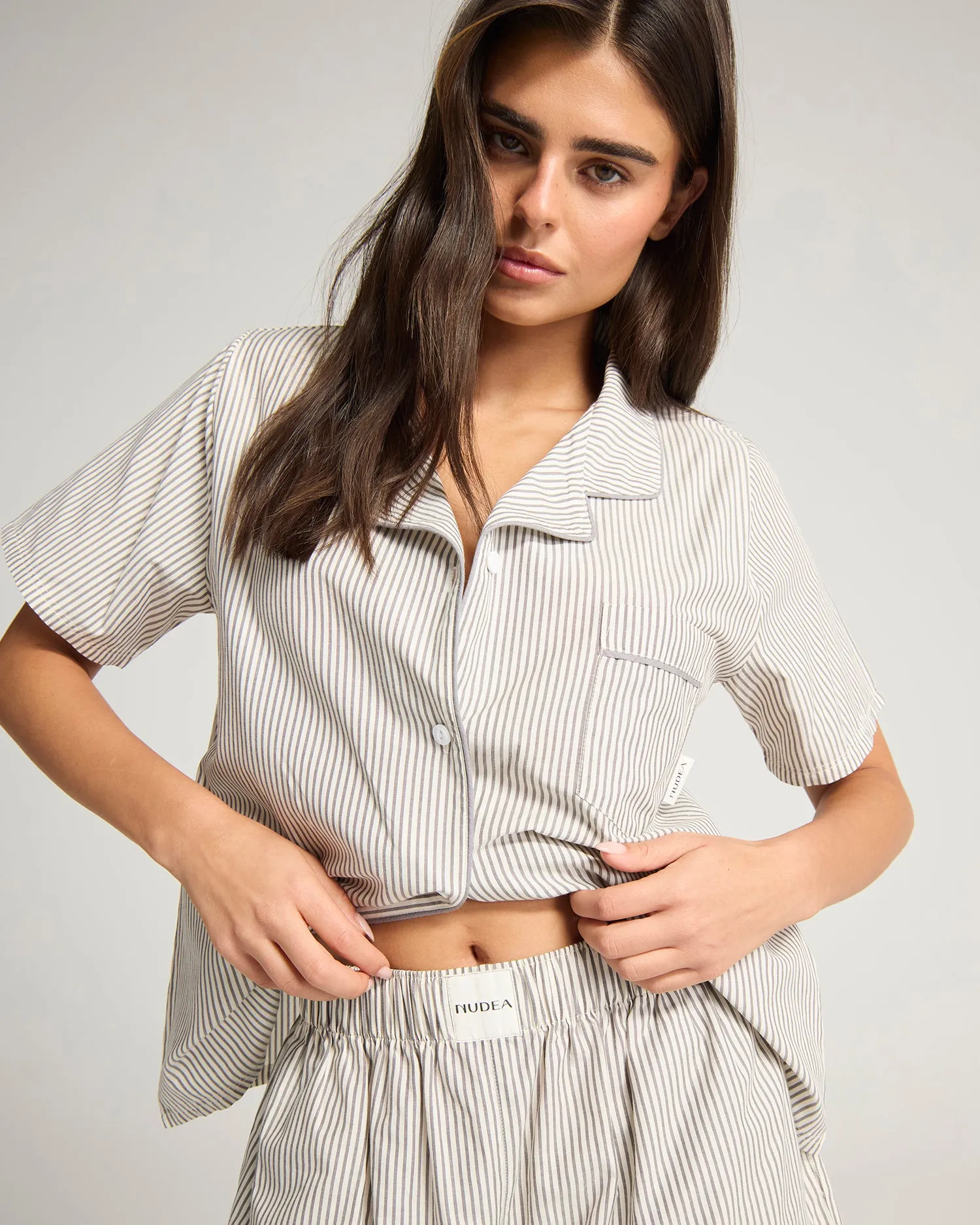 The Short PJ Set - Dove Grey Stripe sold by Nudea