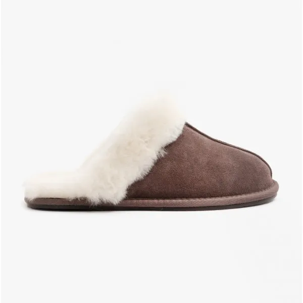 HOS Sheepskin AYLA Womens Real Sheepskin Mule Slippers Espresso sold by Shuperb