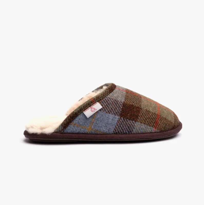 WILLIAM Mens Mule Slippers Chocolate/Green Check sold by Shuperb