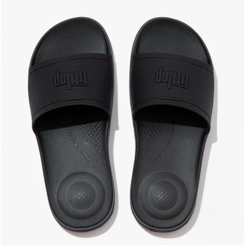 IQUSHION Ladies Rubber Sliders All Black sold by Shuperb