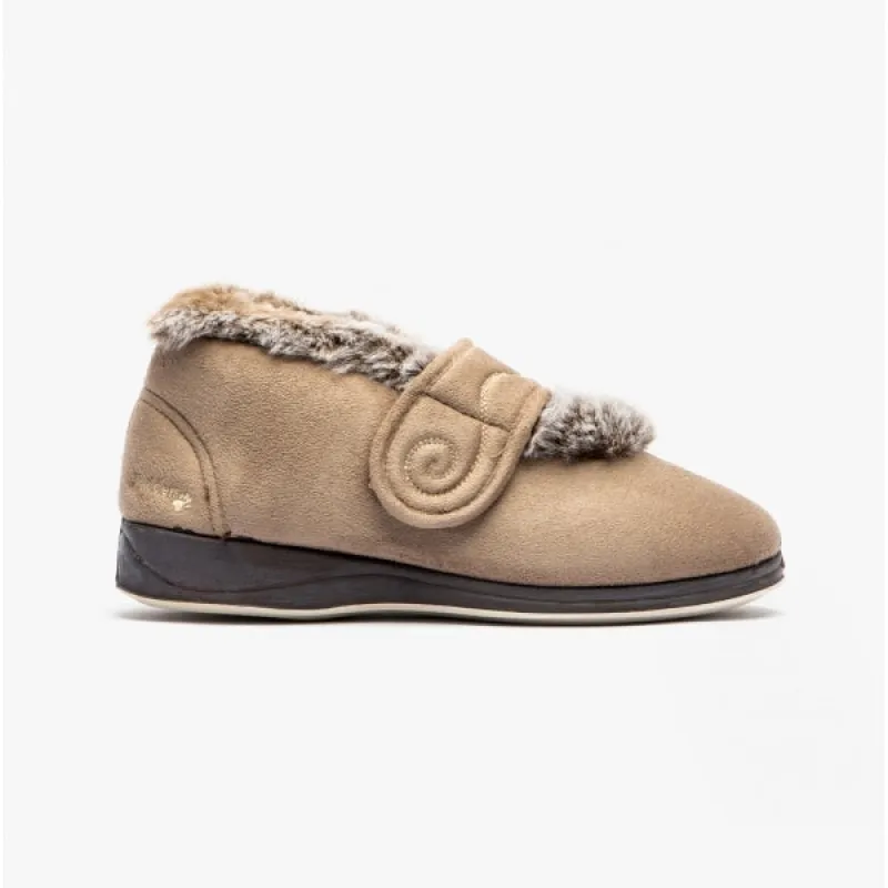 Padders HUSH Womens (2E Fit) Touch Fasten Boot Slippers Taupe Combi sold by Shuperb