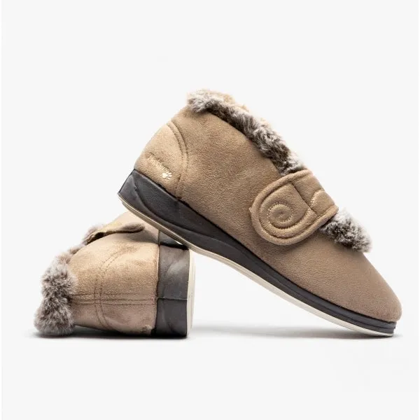 Padders HUSH Womens (2E Fit) Touch Fasten Boot Slippers Taupe Combi sold by Shuperb product image thumbnail 5