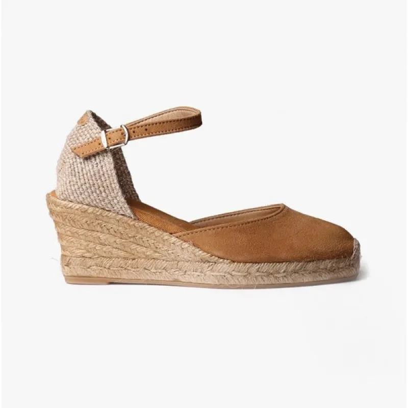 LLORET Ladies Suede Wedge Espadrilles Tan sold by Shuperb