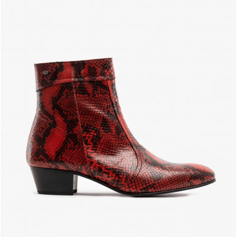 Club Cubano EMMANUEL Mens Snakeprint Leather Cuban Heel Boots Fuego sold by Shuperb