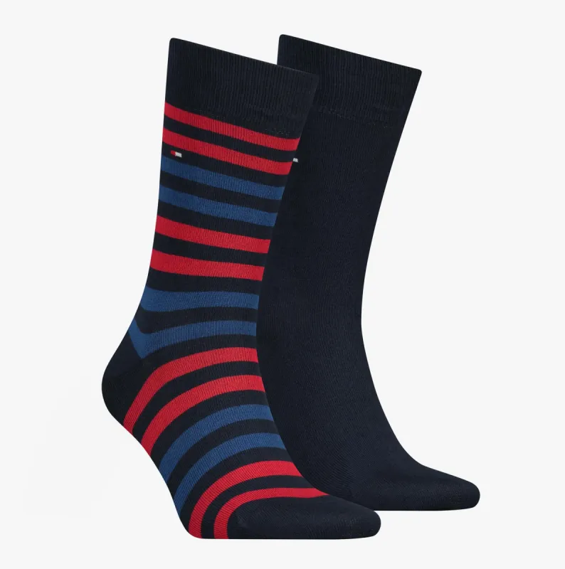 Tommy Hilfiger 2 Pack  Mens Crew Stripe Socks Red/Navy made by Tommy Hilfiger