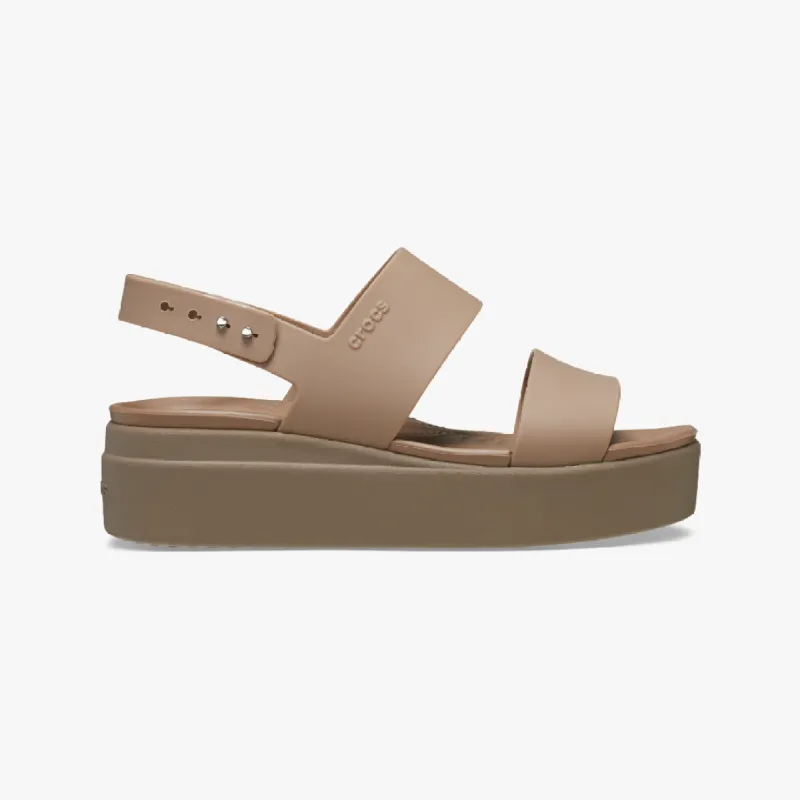 Crocs 206453-2EL BROOKLYN LOW WEDGE Womens Sandals Latte/Mushroom sold by Shuperb
