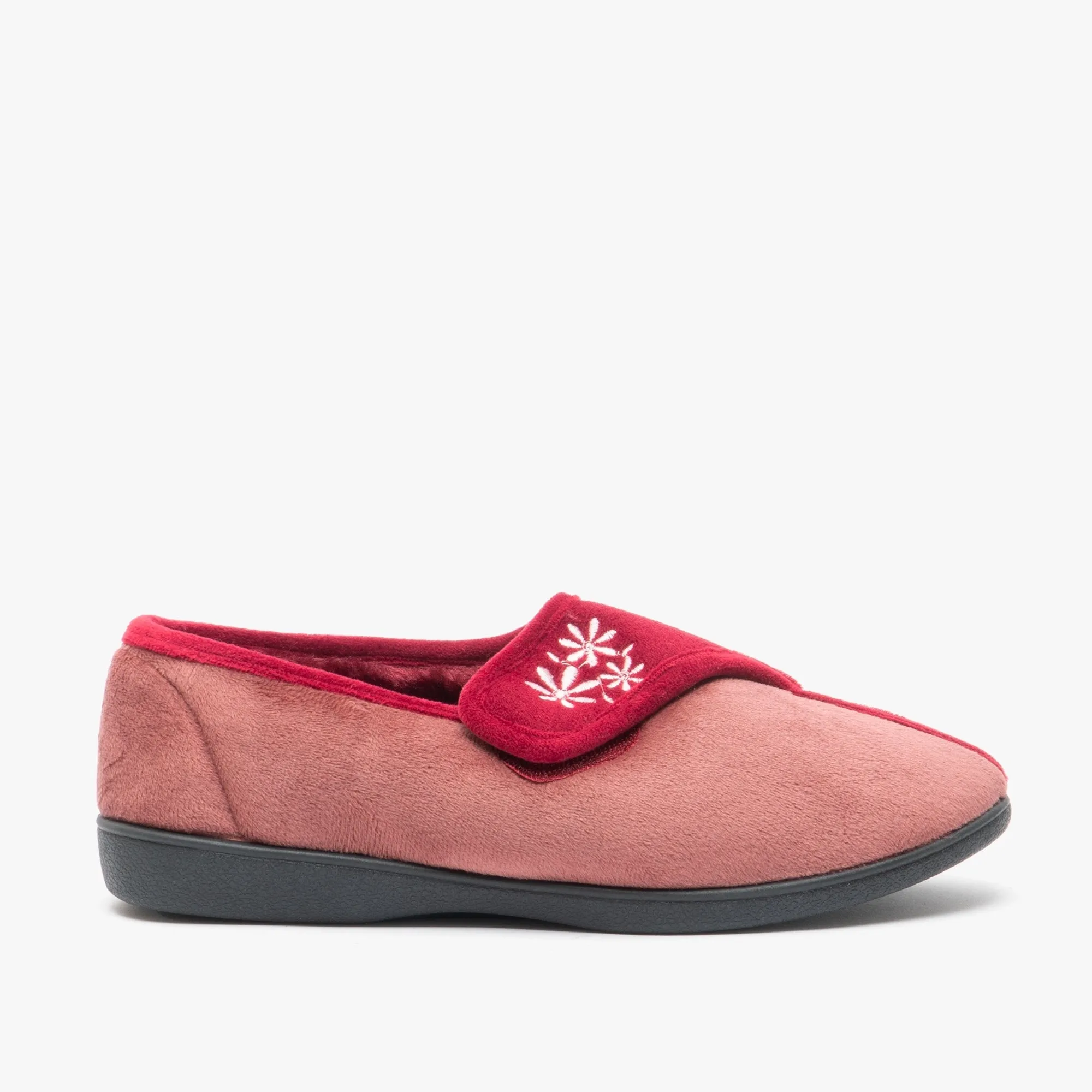 DAHLIA Ladies Velour Full Slippers Burgundy sold by Shuperb
