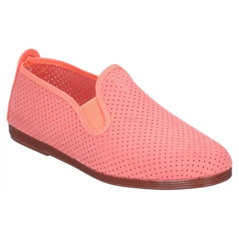 PULGA Ladies Perforated Slip On Plimsolls Coral sold by Shuperb