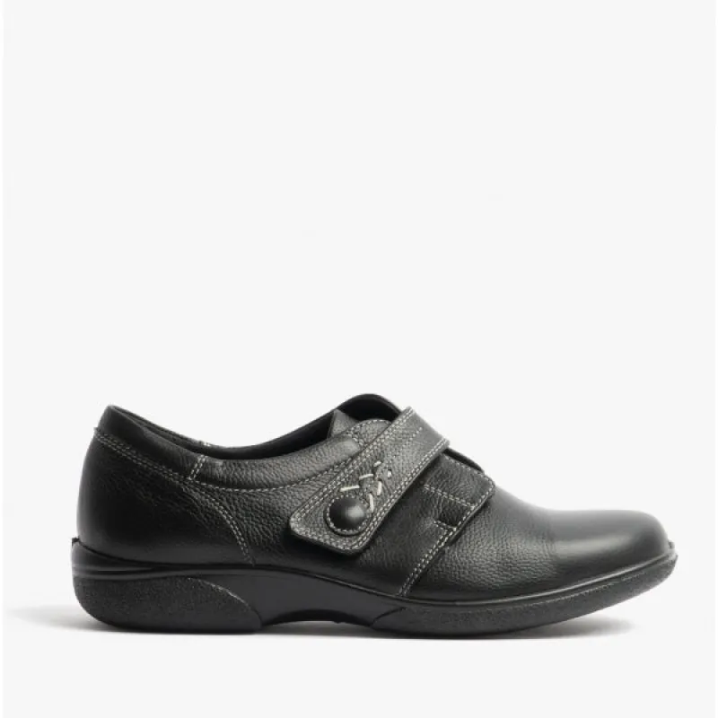 HEALEY Ladies Leather Extra Wide (2E) Touch Fasten Shoes Black sold by Shuperb