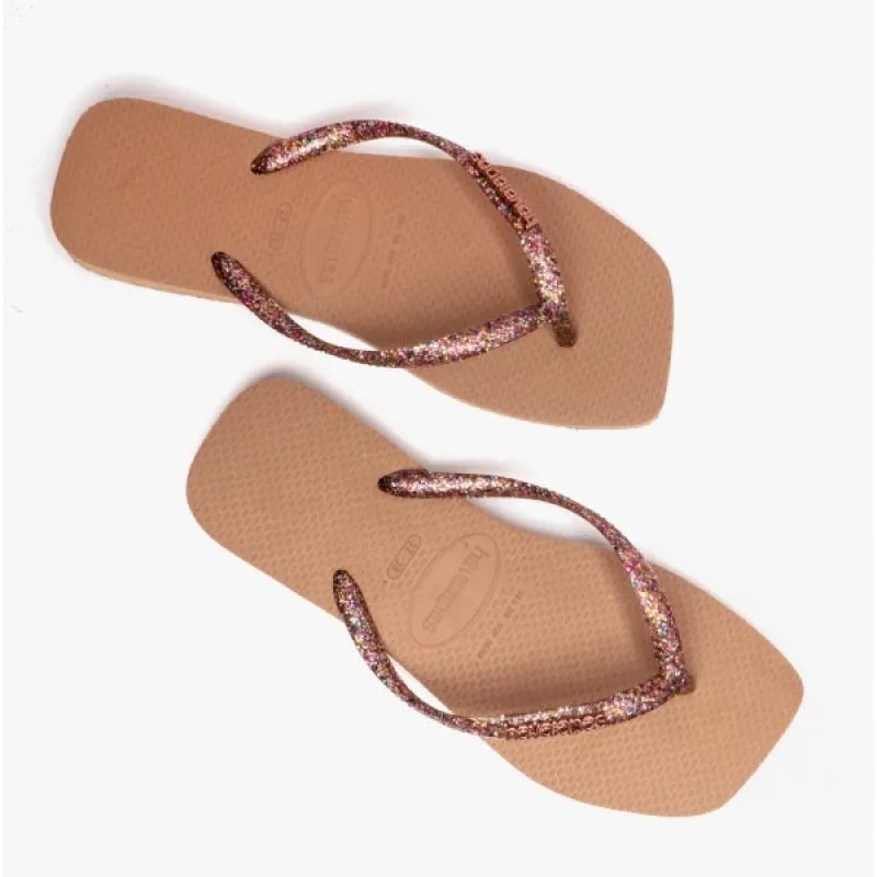 Havaianas HAV SQUARE LOGO METALLIC Womens Flip-Flops Rose Gold sold by Shuperb