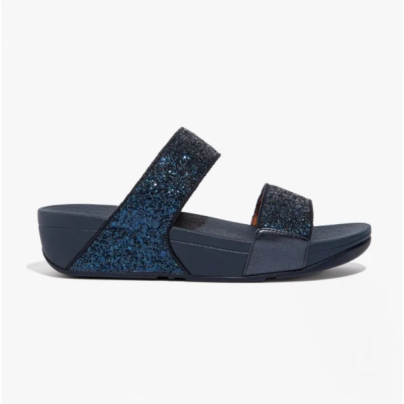 LULU GLITTER Ladies Sliders Midnight Navy sold by Shuperb