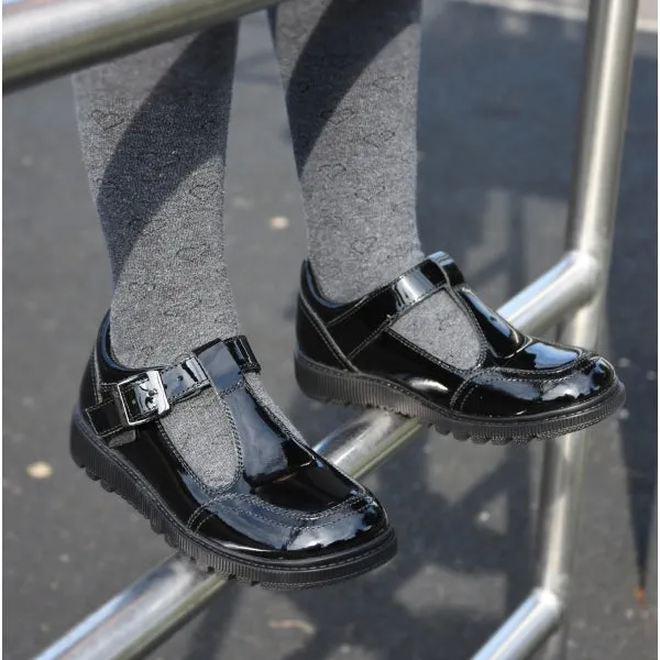 Hush Puppies KERRY Girls Leather Buckle School Shoes Patent Black sold by Shuperb