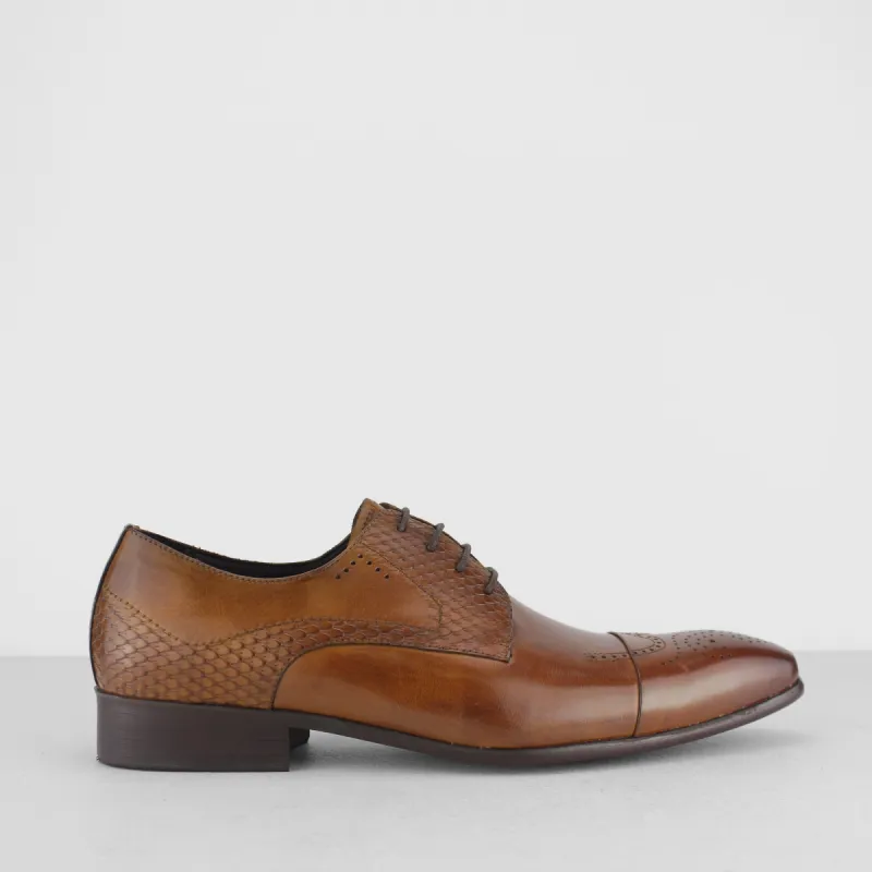 WYVERN Mens Leather Reptile Effect Lace Up Brogue Shoes Tan sold by Shuperb