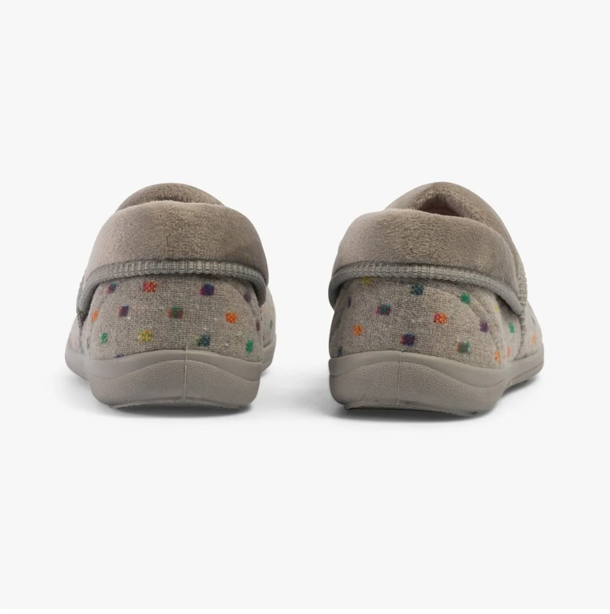 MELLOW Ladies (EE Fit) Full Slippers Grey Woven Spot sold by Shuperb product image thumbnail 4