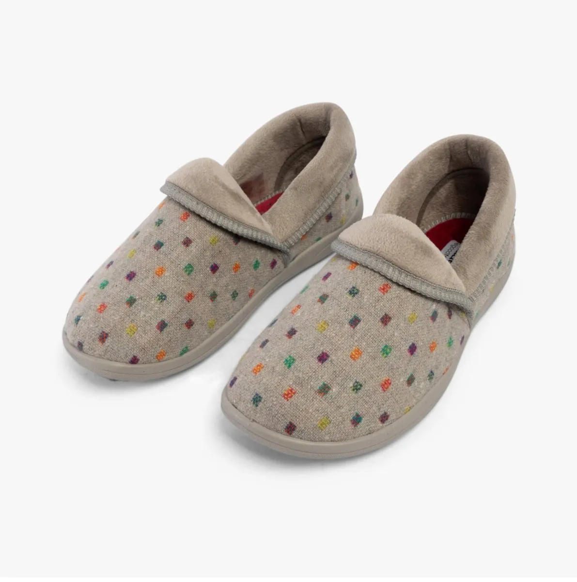 MELLOW Ladies (EE Fit) Full Slippers Grey Woven Spot sold by Shuperb product image thumbnail 2