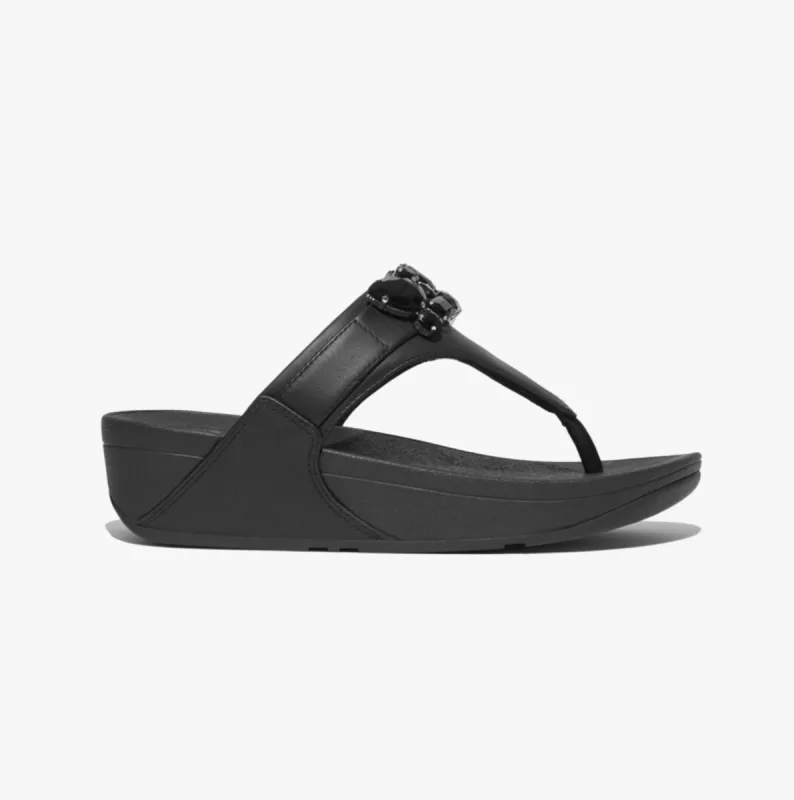 LULU JEWEL-DELUXE LEATHER Womens Toe Post Sandals Black sold by Shuperb