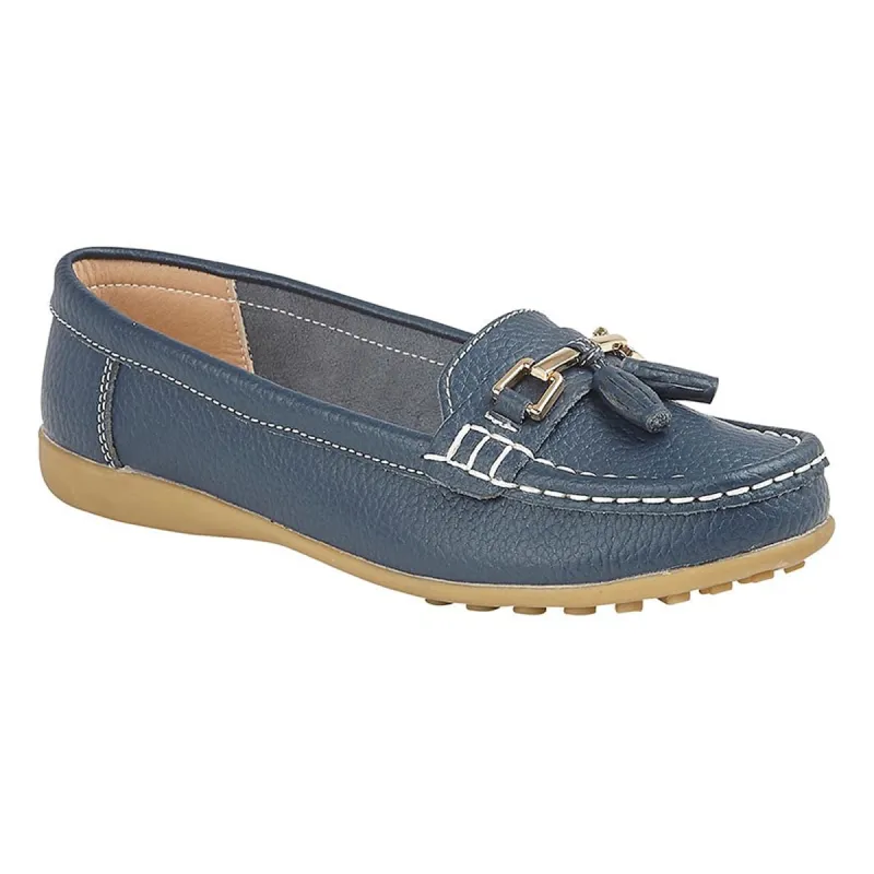 Boulevard CAMILLA Womens Leather Tassle Loafers Navy made by Shuperb