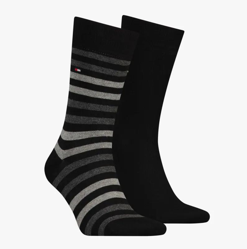Tommy Hilfiger 2 Pack  Mens Crew Stripe Socks Black made by Tommy Hilfiger