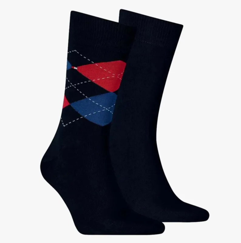 Tommy Hilfiger 2 Pack Mens Crew Checked Socks Black made by Tommy Hilfiger