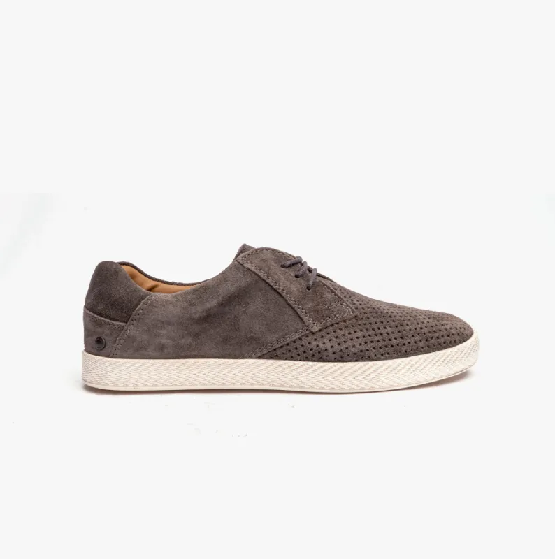 Base London KEEL Mens Perforated Suede Casual Shoes Grey sold by Shuperb