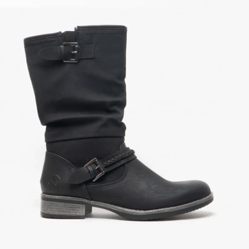 Rieker 98860-00 Womens Calf Length Boots Black sold by Shuperb