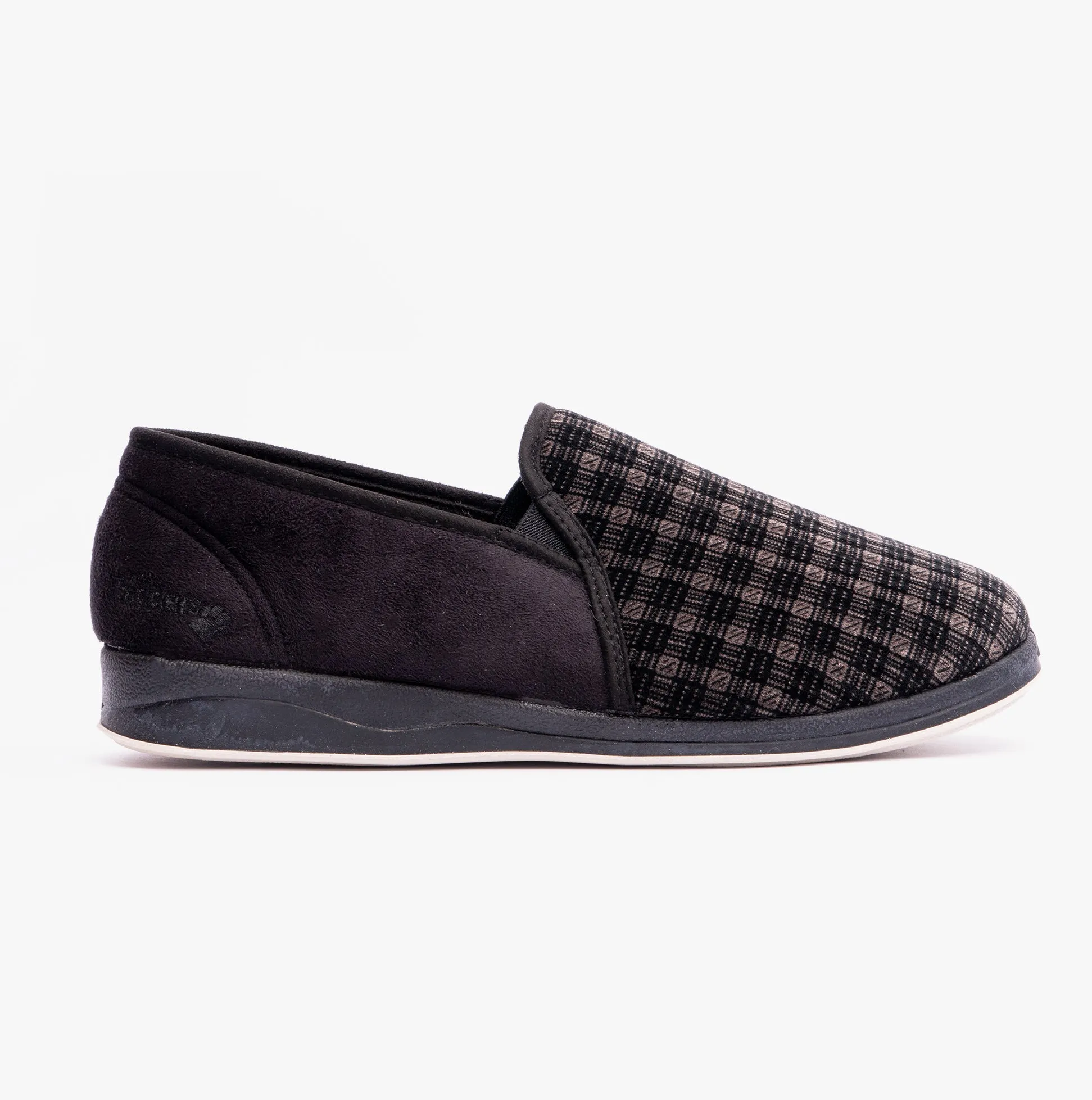 ALBERT Mens Full Slippers Checked Black sold by Shuperb