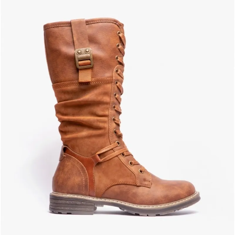 Cipriata GABRIELA Womens Lace-Up Tall Boots Tan Brush sold by Shuperb