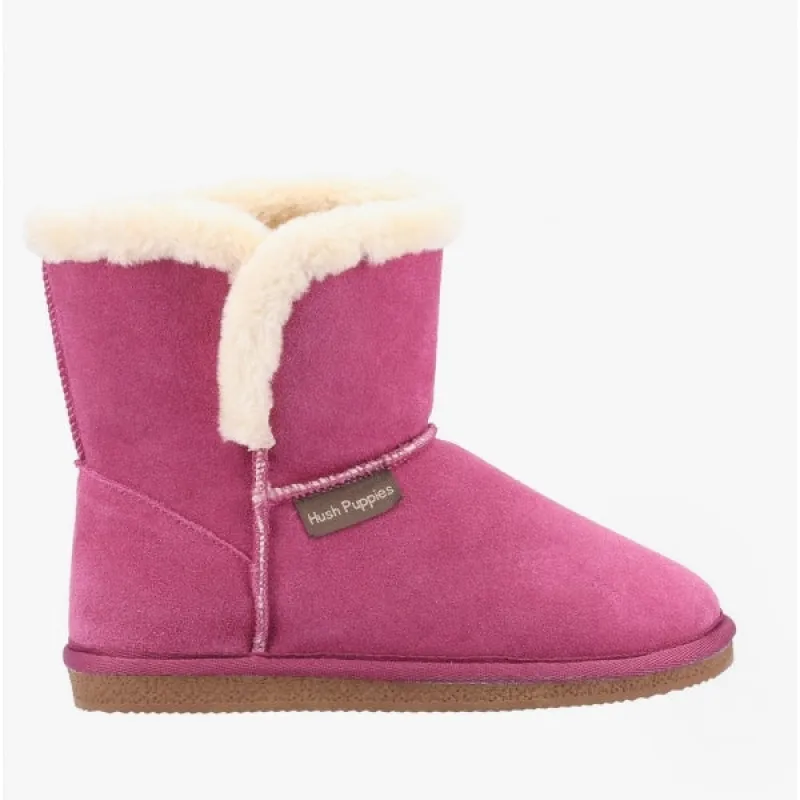Hush Puppies ASHLEIGH Womens Suede Boot Slippers Rose sold by Shuperb