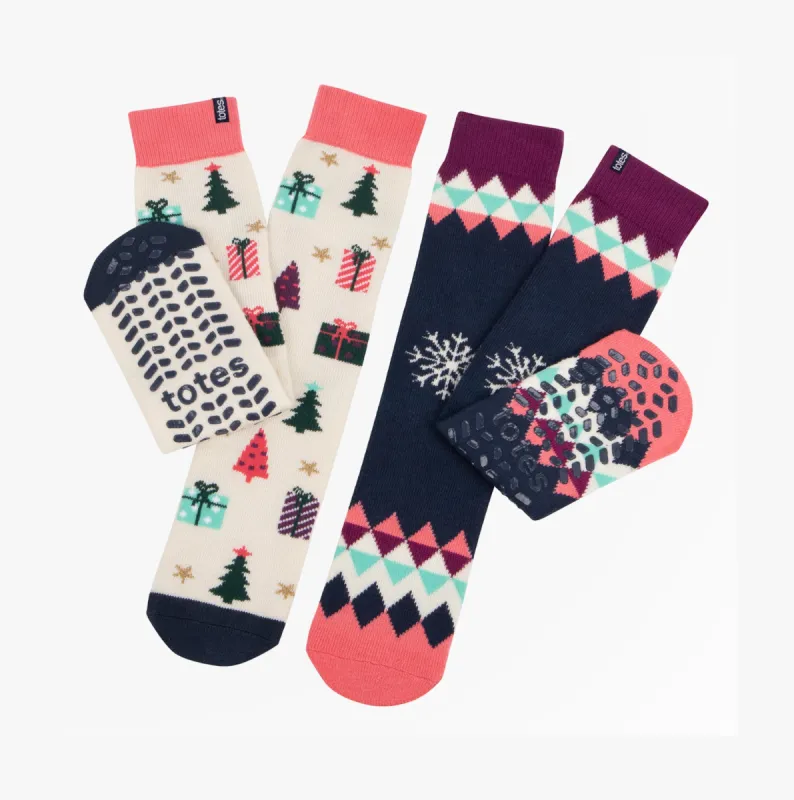 ORIGINAL Womens Twin Pack Slipper Socks Festive sold by Shuperb